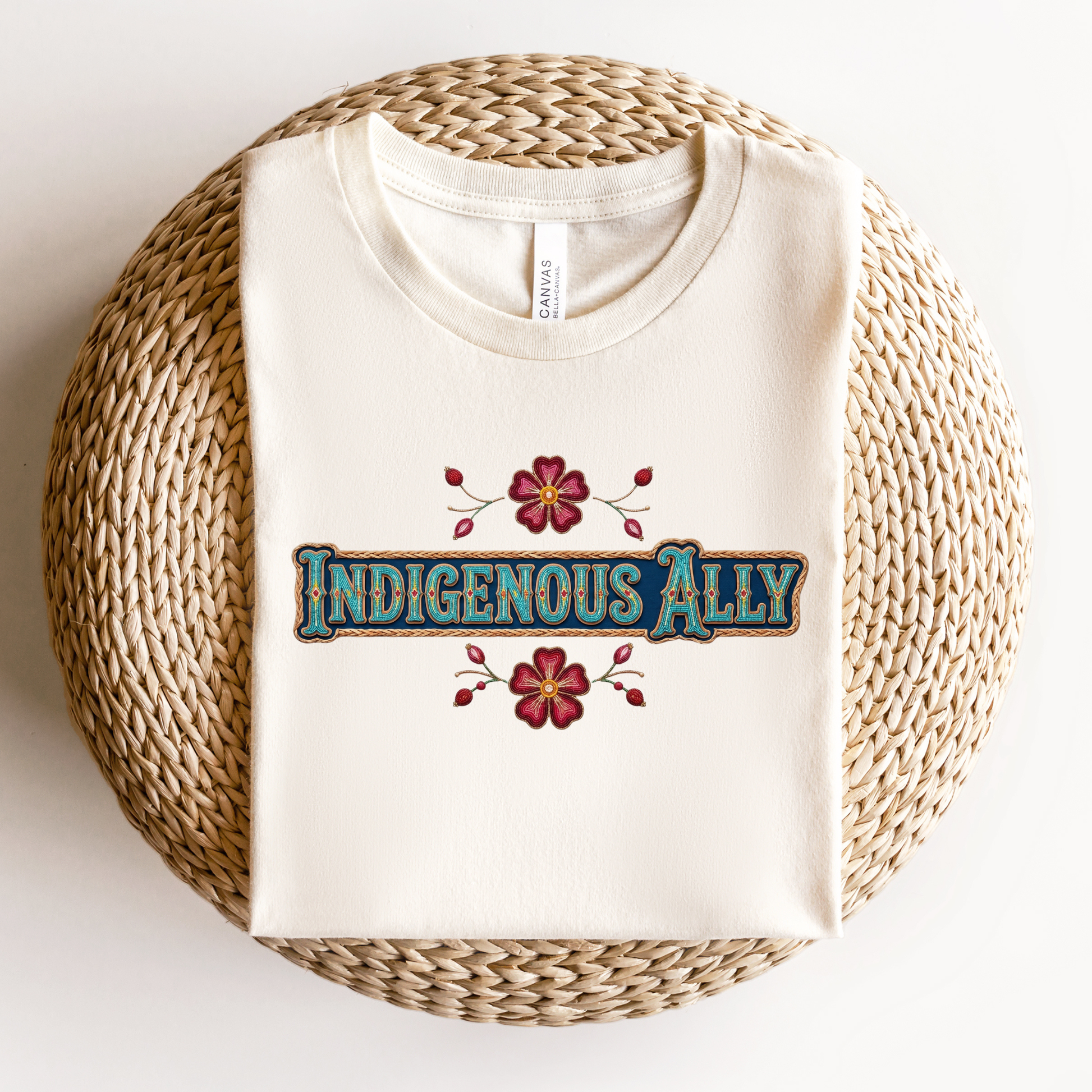 indigenous ally shirt, indigenous supporter tee, ally apparel, indigenous awareness shirt, beaded floral shirt, native inspired design, solidarity shirt, indigenous rights apparel, ally gift idea, floral beadwork tee, truth and reconciliation shirt, indigenous community support, unisex graphic tee, awareness clothing, indigenous ally apparel