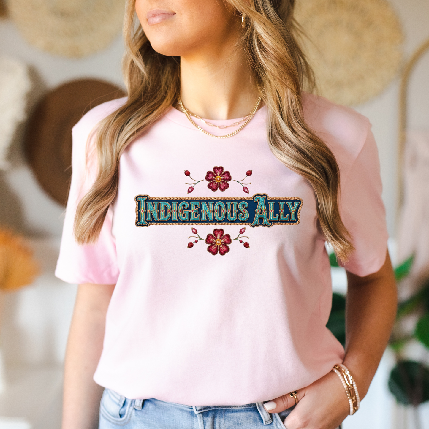 indigenous ally shirt, indigenous supporter tee, ally apparel, indigenous awareness shirt, beaded floral shirt, native inspired design, solidarity shirt, indigenous rights apparel, ally gift idea, floral beadwork tee, truth and reconciliation shirt, indigenous community support, unisex graphic tee, awareness clothing, indigenous ally apparel