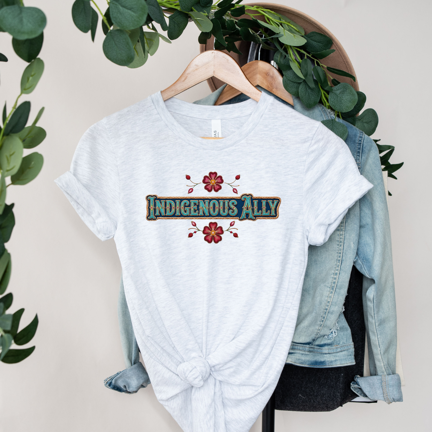 indigenous ally shirt, indigenous supporter tee, ally apparel, indigenous awareness shirt, beaded floral shirt, native inspired design, solidarity shirt, indigenous rights apparel, ally gift idea, floral beadwork tee, truth and reconciliation shirt, indigenous community support, unisex graphic tee, awareness clothing, indigenous ally apparel
