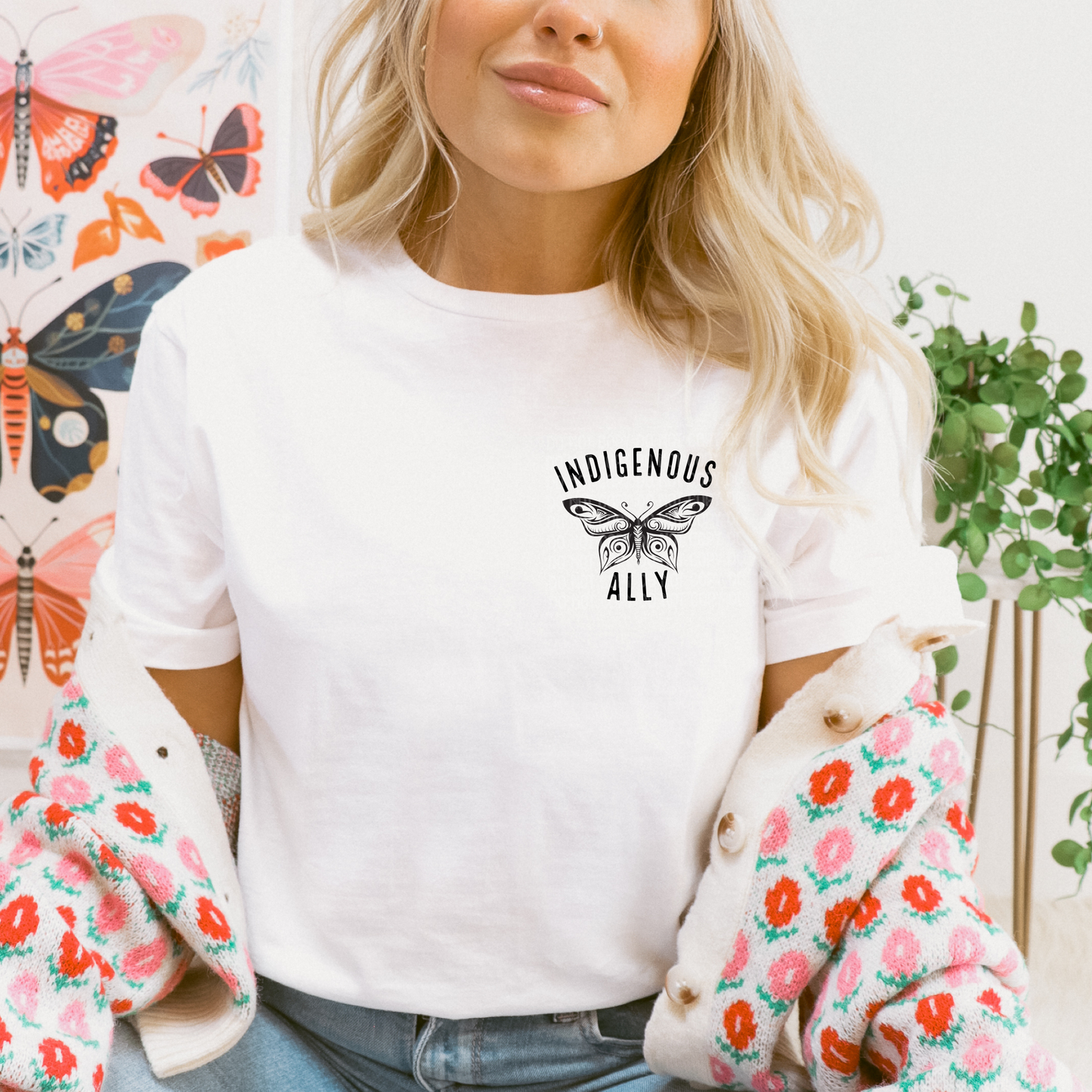 indigenous ally shirt, butterfly ally tee, minimalist graphic tee, indigenous awareness apparel, ally support shirt, indigenous supporter tee, truth and reconciliation shirt, butterfly shirt, subtle awareness apparel, unisex ally tee, meaningful graphic shirt, indigenous rights support, everyday advocacy apparel, minimalist floral tee, ally clothing