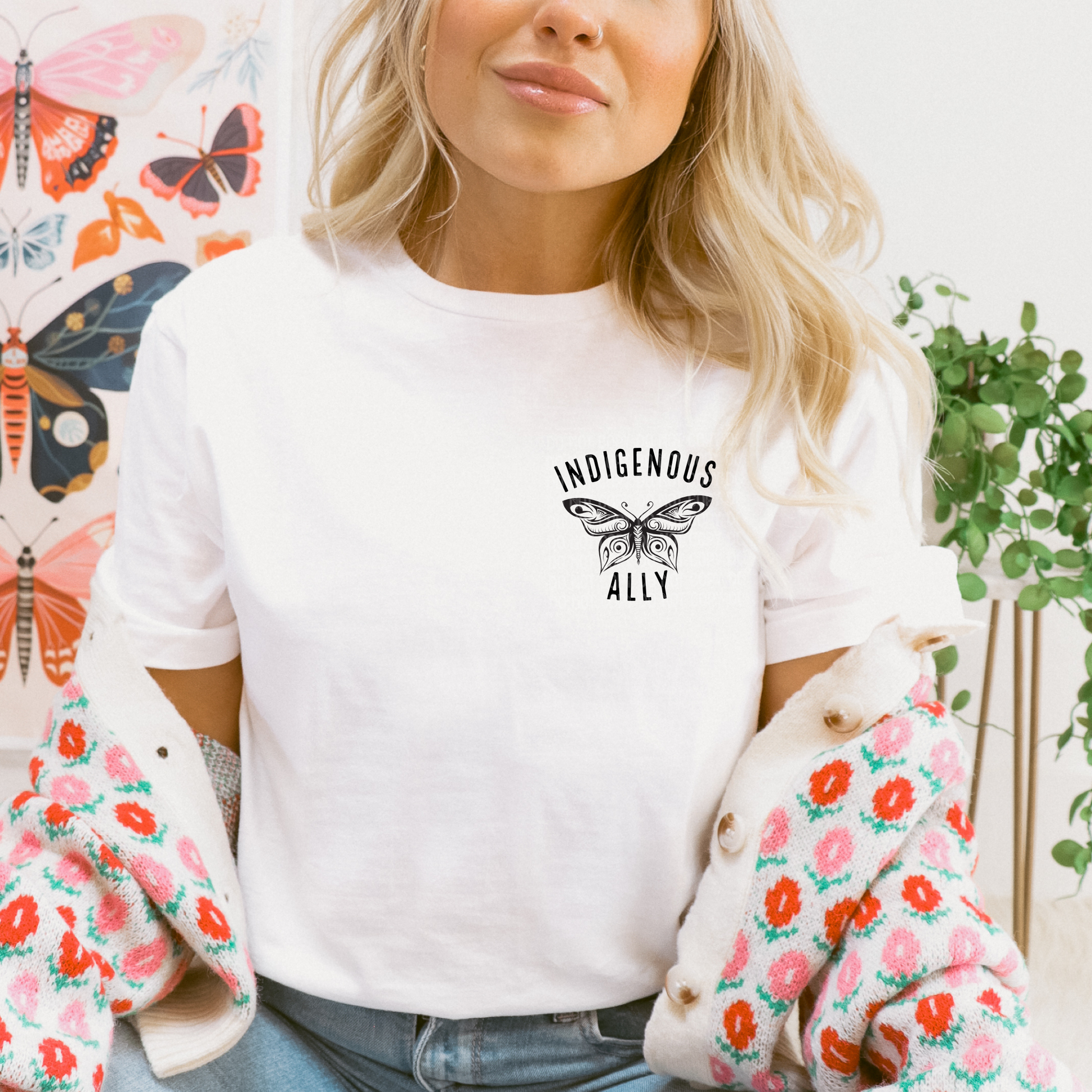 indigenous ally shirt, butterfly ally tee, minimalist graphic tee, indigenous awareness apparel, ally support shirt, indigenous supporter tee, truth and reconciliation shirt, butterfly shirt, subtle awareness apparel, unisex ally tee, meaningful graphic shirt, indigenous rights support, everyday advocacy apparel, minimalist floral tee, ally clothing