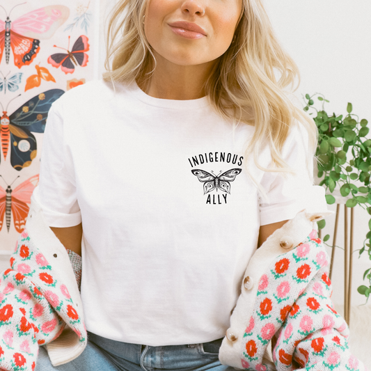 indigenous ally shirt, butterfly ally tee, minimalist graphic tee, indigenous awareness apparel, ally support shirt, indigenous supporter tee, truth and reconciliation shirt, butterfly shirt, subtle awareness apparel, unisex ally tee, meaningful graphic shirt, indigenous rights support, everyday advocacy apparel, minimalist floral tee, ally clothing