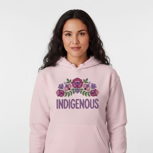 Indigenous floral hoodie, Indigenous beaded floral shirt, Indigenous graphic tee, beaded flower t‑shirt, Indigenous art shirt, Indigenous‑owned brand, Native floral design shirt, Dene floral shirt, Sahtu Tlicho inspired design, cultural floral tee.