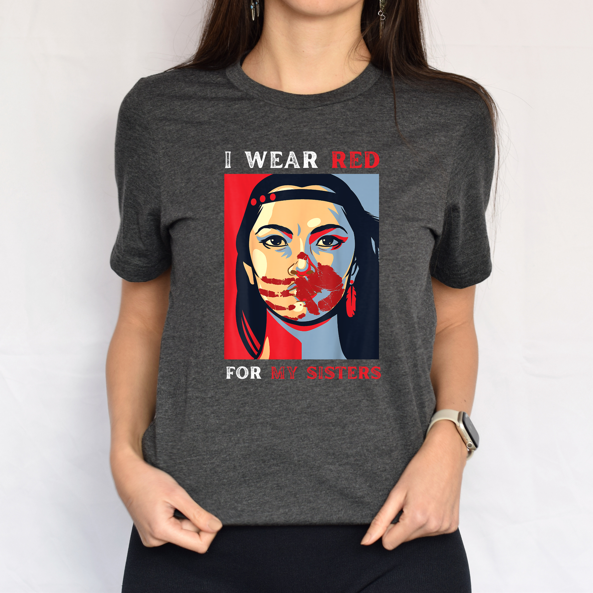 I Wear Red For My Sisters, MMIWG shirt, red shirt awareness, Indigenous women shirt, unisex graphic tee, awareness t shirt, Indigenous advocacy, Missing and Murdered Indigenous Women, solidarity shirt, statement tee, Indigenous rights, red for my sisters shirt