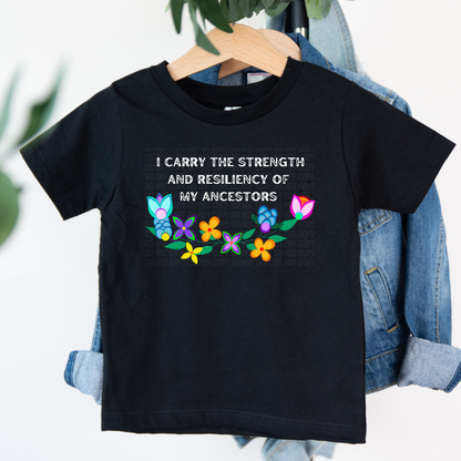 Kids Indigenous ancestors shirt, children's I carry the strength of my ancestors tee, kids Native floral t-shirt, Indigenous kids graphic tee, kids ancestral resilience shirt, Dene floral kids shirt, Sahtu Tlicho youth design, Indigenous-owned kids clothing, cultural pride kids tee, motivational Indigenous kids apparel.