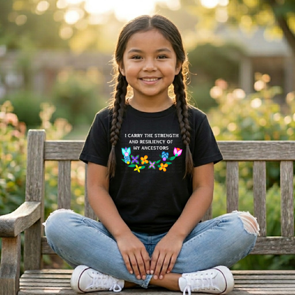 Kids Indigenous ancestors toddler shirt, children's I carry the strength of my ancestors tee, kids Native floral t-shirt, Indigenous kids graphic tee, kids ancestral resilience shirt, Dene floral kids shirt, Sahtu Tlicho youth design, Indigenous-owned kids clothing, cultural pride kids tee, motivational Indigenous kids apparel.