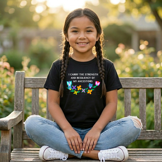 Kids Indigenous ancestors toddler shirt, children's I carry the strength of my ancestors tee, kids Native floral t-shirt, Indigenous kids graphic tee, kids ancestral resilience shirt, Dene floral kids shirt, Sahtu Tlicho youth design, Indigenous-owned kids clothing, cultural pride kids tee, motivational Indigenous kids apparel.