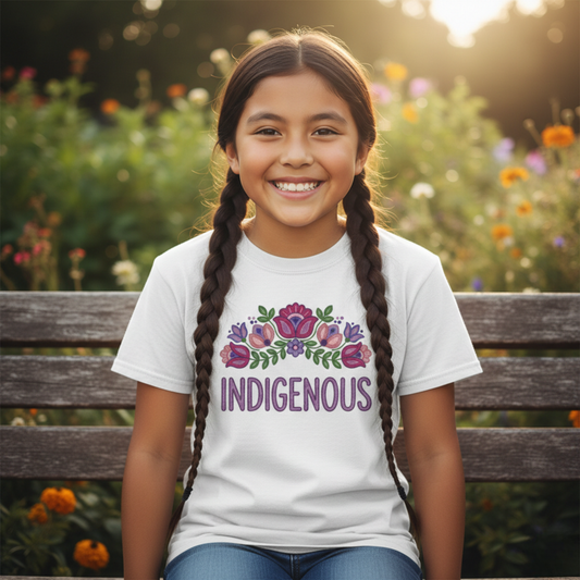 Kids Indigenous floral shirt, children's Indigenous beaded shirt, kids Native floral tee, Indigenous kids graphic tee, Dene floral kids shirt, Sahtu Tlicho kids design, Indigenous beadwork shirt for kids, cultural kids t-shirt, Indigenous-owned kids clothing.