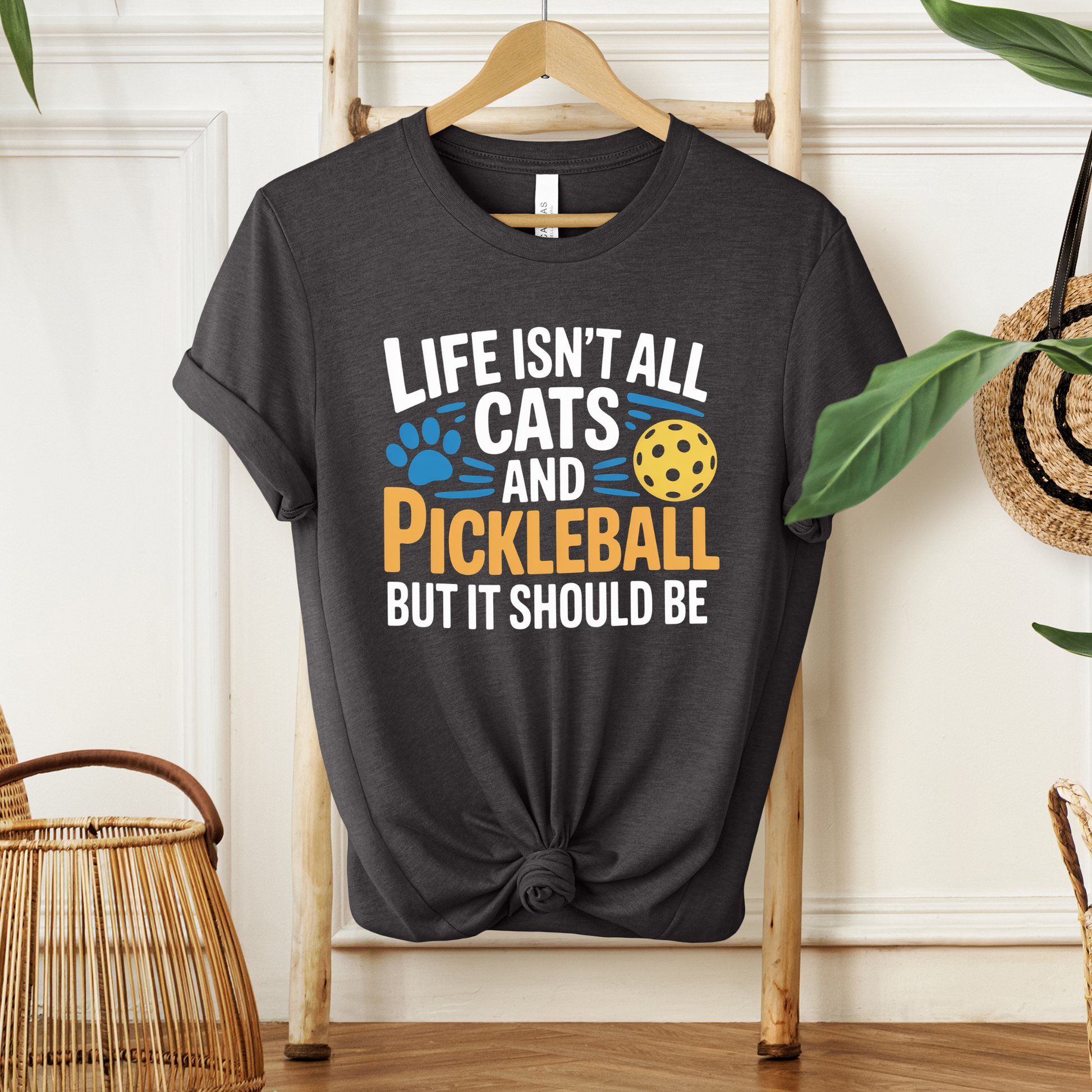 Life Isn’t All Cats and Pickleball But It Should Be shirt, funny pickleball and cat lover graphic tee, unisex casual t-shirt design, pickleball shirt, cat lover shirt, funny pickleball tee, cat mom shirt, pickleball gift, funny cat shirt, sports graphic tee, pickleball outfit, cute cat shirt, cat lover gift, unisex graphic tee, casual funny shirt