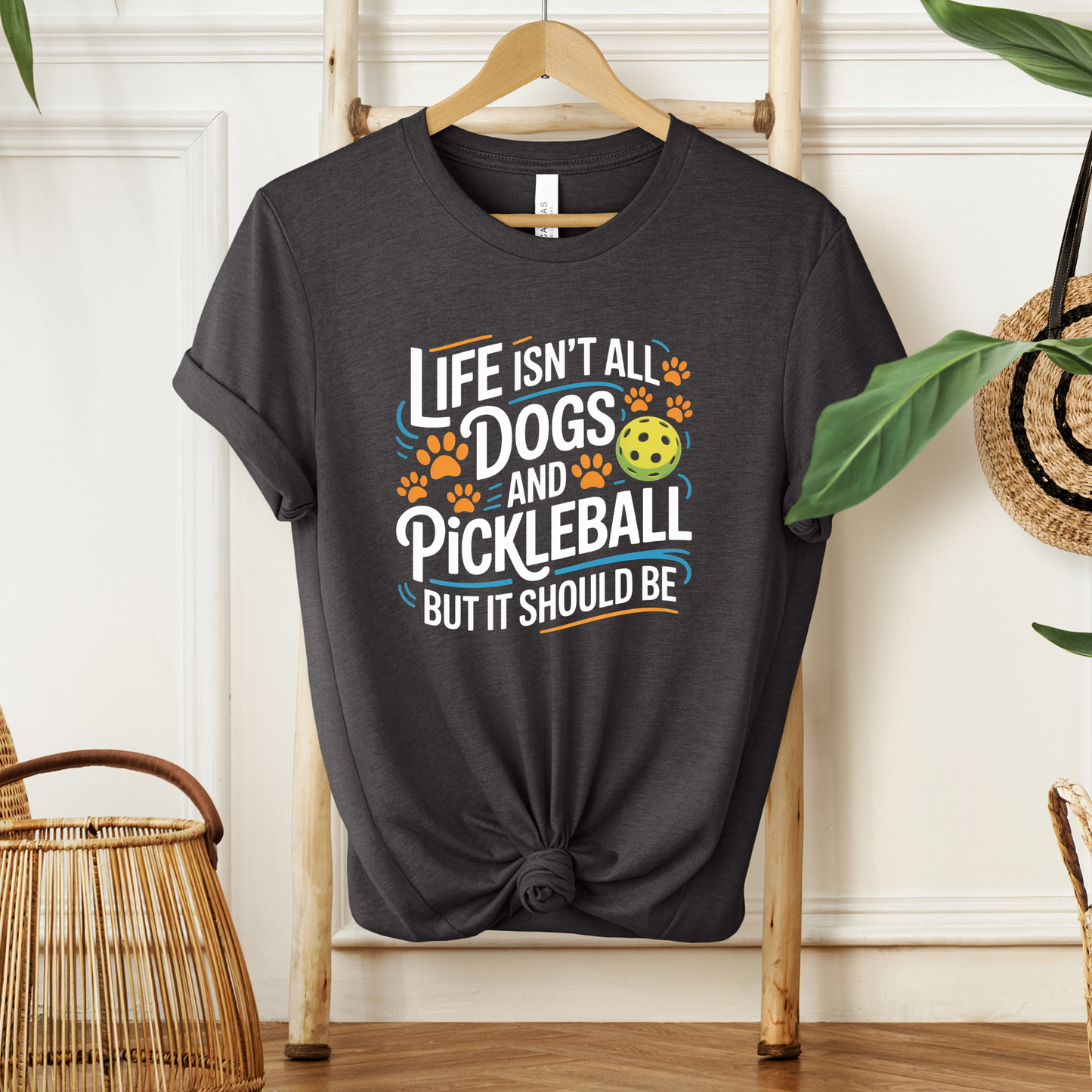Life Isn’t All Dogs and Pickleball But It Should Be shirt, funny pickleball and dog lover graphic tee, unisex casual t-shirt design, pickleball shirt, dog lover shirt, funny pickleball tee, pickleball gift, dog mom shirt, dog dad shirt, sports graphic tee, pickleball outfit, cute dog shirt, funny dog shirt, pickleball apparel, unisex graphic tee, casual funny shirt