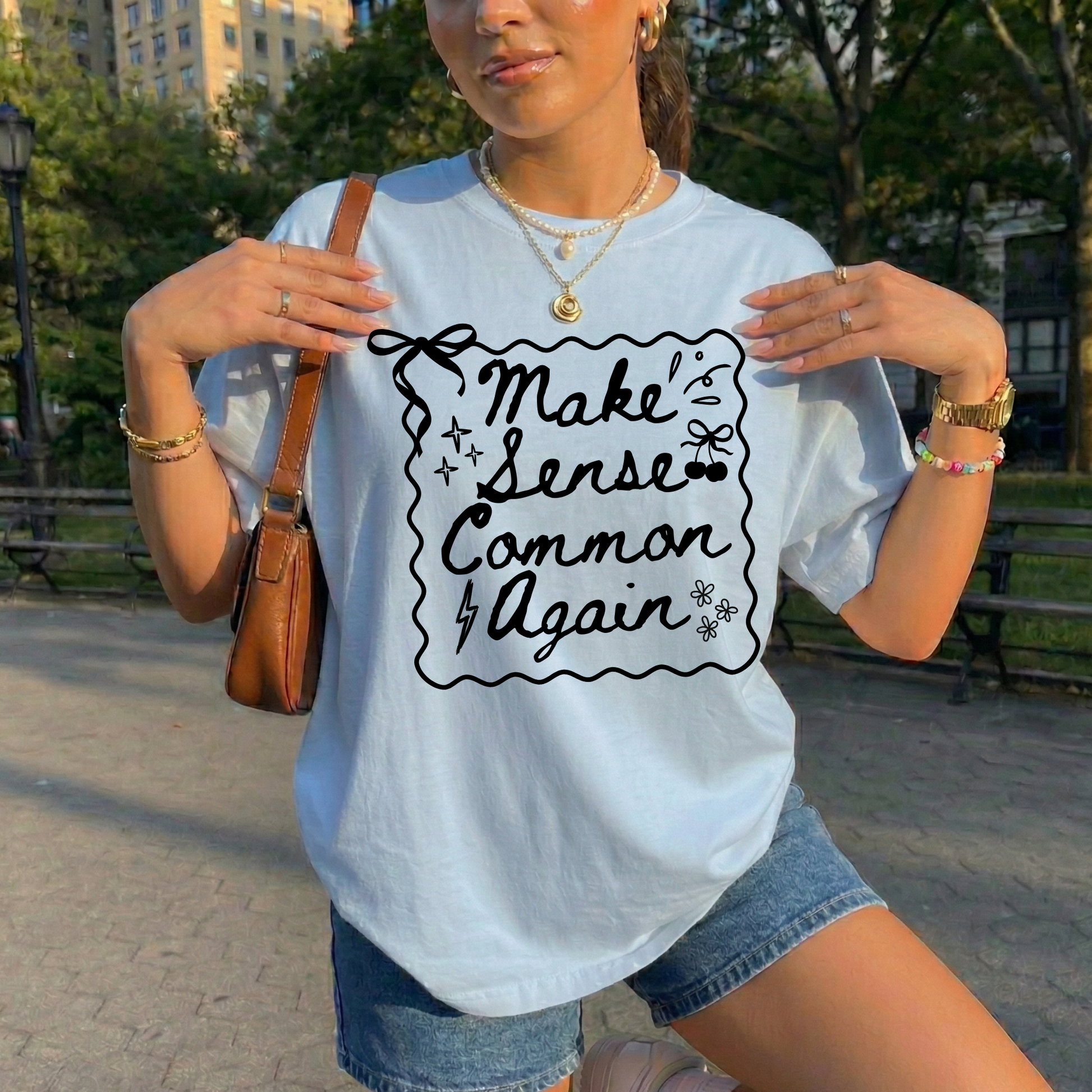 Make Sense Common Again shirt with hand-drawn doodle style text on a unisex graphic tee. make sense common again, funny quote shirt, sarcastic tee, doodle shirt, unisex graphic tee, humorous apparel, witty shirt, statement tee, casual funny shirt, everyday graphic tee, gift idea shirt, sarcastic quote tee, playful t shirt, funny unisex shirt, creative quote shirt. canadian shop funny shirt