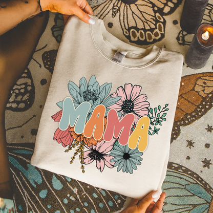  mama floral sweater, floral mama tee, mama graphic t-shirt, feminine floral shirt for moms, mother's day floral tee, new mom floral shirt, casual mama t-shirt, floral mom shirt, motherhood graphic tee, women's floral graphic shirt
