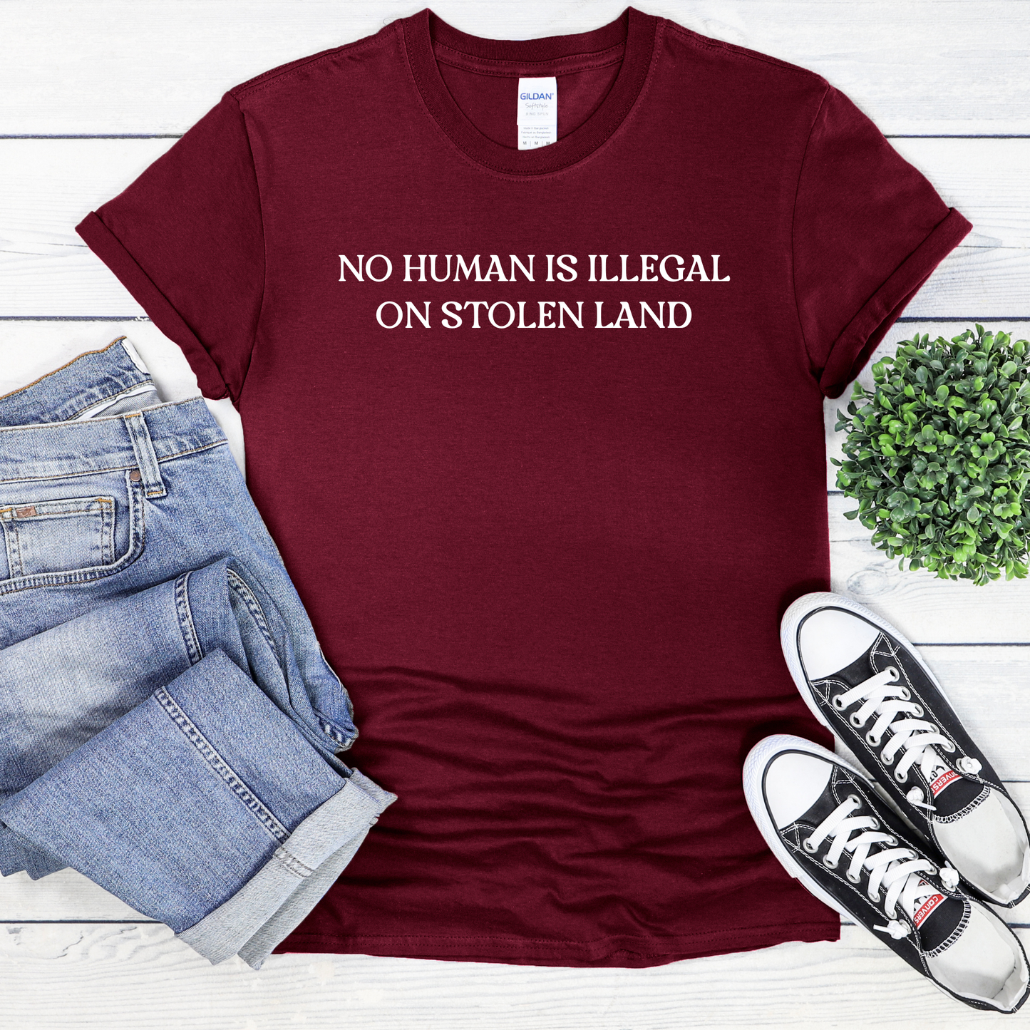 no human is illegal on stolen land shirt, indigenous solidarity shirt, social justice t-shirt, activist shirt, indigenous rights shirt, ally shirt, human rights clothing, minimalist protest tee