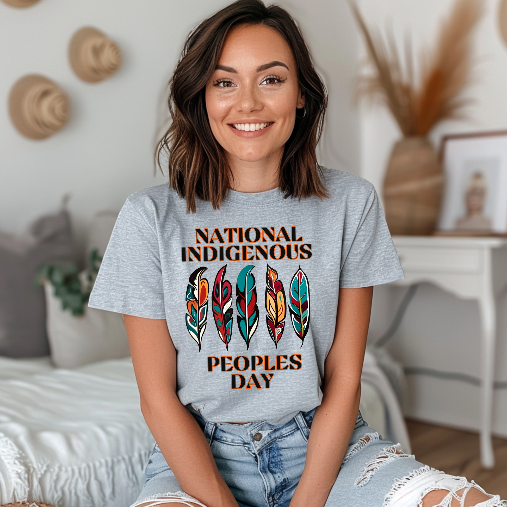 National Indigenous Peoples Day unisex t-shirt with feather graphic design on a comfortable everyday tee. National Indigenous Peoples Day shirt, Indigenous pride tee, feather shirt, unisex graphic tee, Indigenous apparel, cultural pride shirt, meaningful graphic tee, Indigenous celebration shirt, everyday unisex shirt, heritage clothing, awareness shirt, gift for Indigenous peoples day, feather design tee, casual cultural shirt, Indigenous day apparel, Indigenous history month shirt, Indigenous owned 