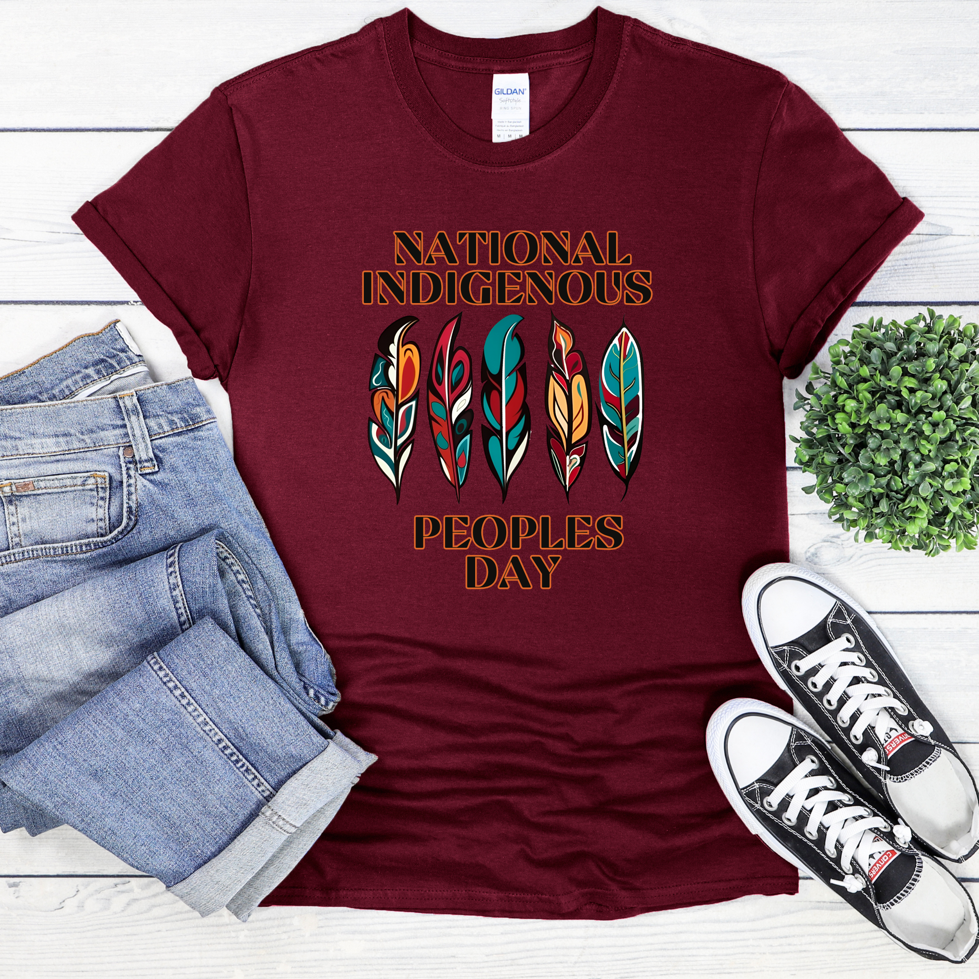 National Indigenous Peoples Day unisex t-shirt with feather graphic design on a comfortable everyday tee. National Indigenous Peoples Day shirt, Indigenous pride tee, feather shirt, unisex graphic tee, Indigenous apparel, cultural pride shirt, meaningful graphic tee, Indigenous celebration shirt, everyday unisex shirt, heritage clothing, awareness shirt, gift for Indigenous peoples day, feather design tee, casual cultural shirt, Indigenous day apparel, Indigenous history month shirt, Indigenous owned 