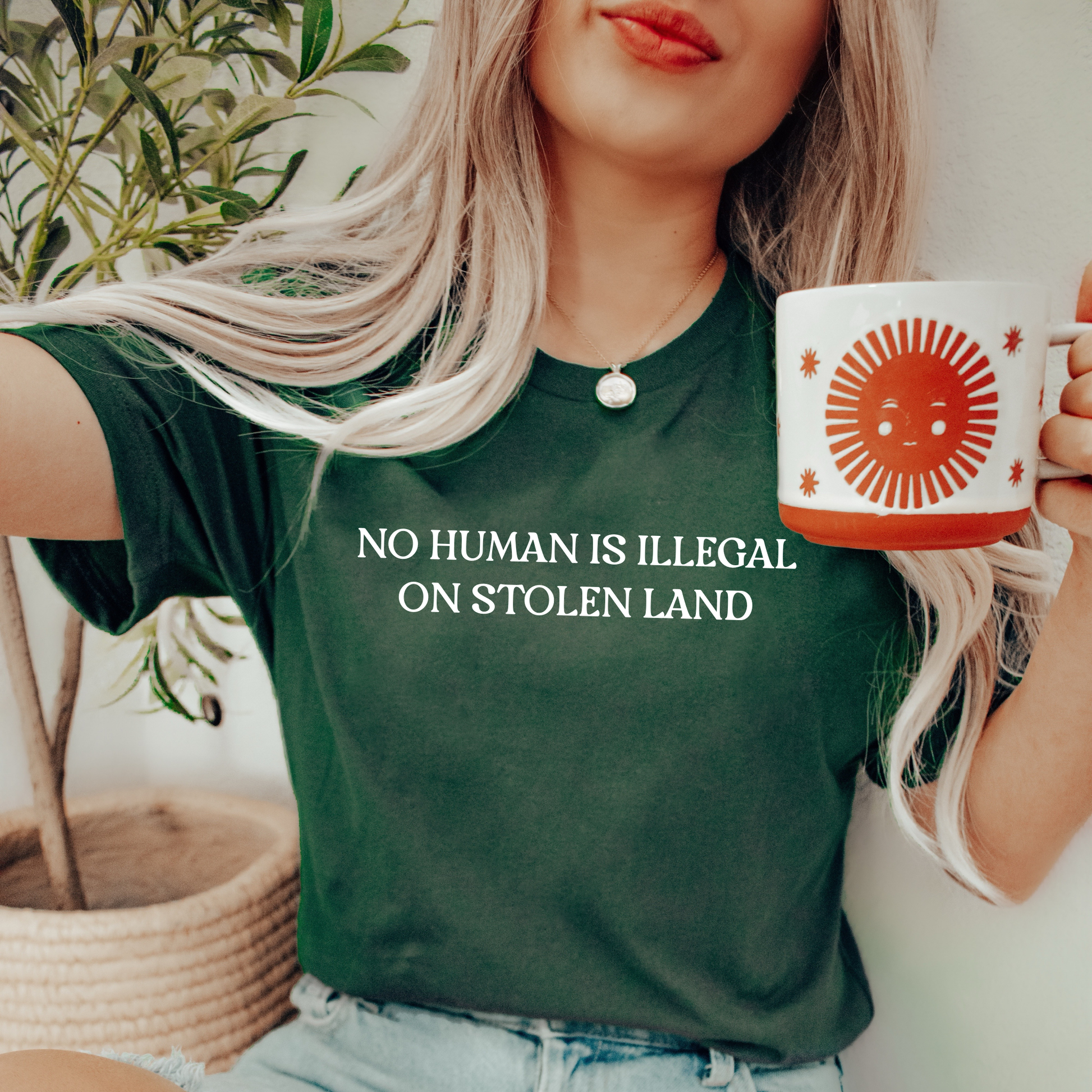 no human is illegal on stolen land shirt, indigenous solidarity shirt, social justice t-shirt, activist shirt, indigenous rights shirt, ally shirt, human rights clothing, minimalist protest tee