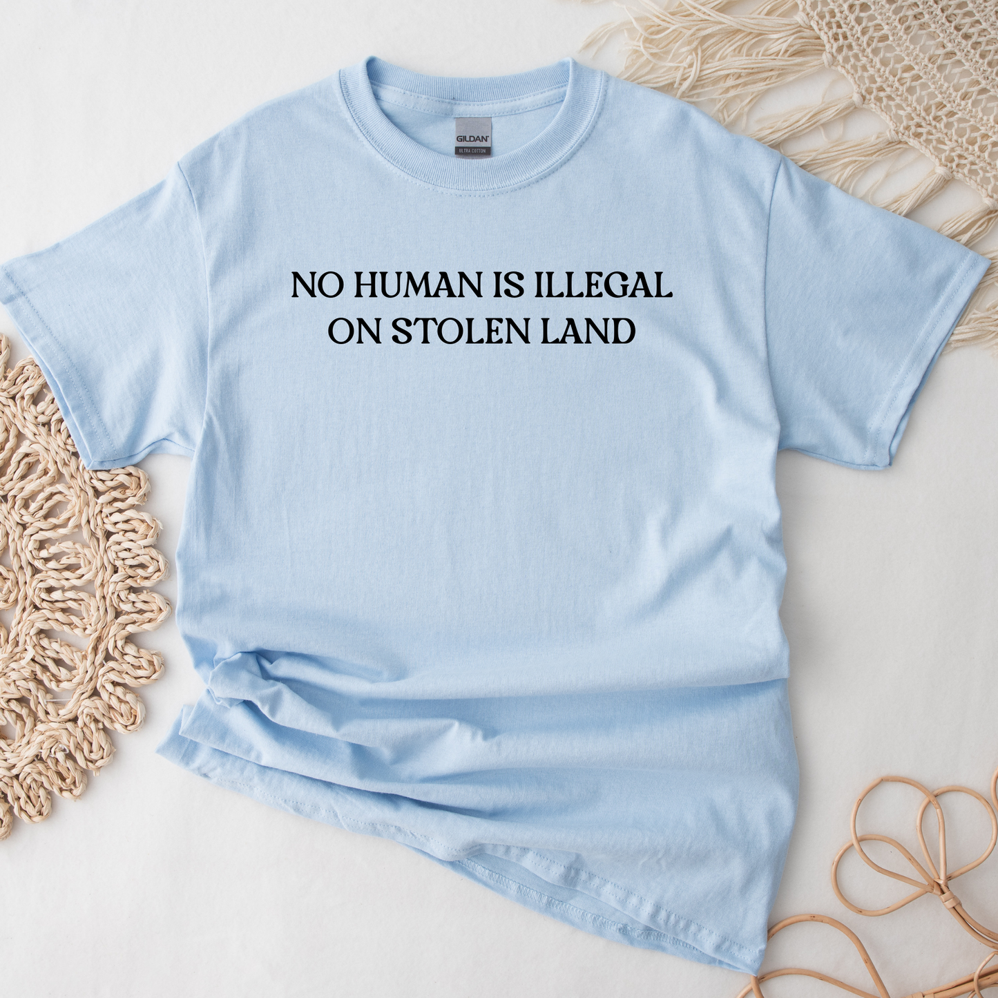 no human is illegal on stolen land shirt, indigenous solidarity shirt, social justice t-shirt, activist shirt, indigenous rights shirt, ally shirt, human rights clothing, minimalist protest tee