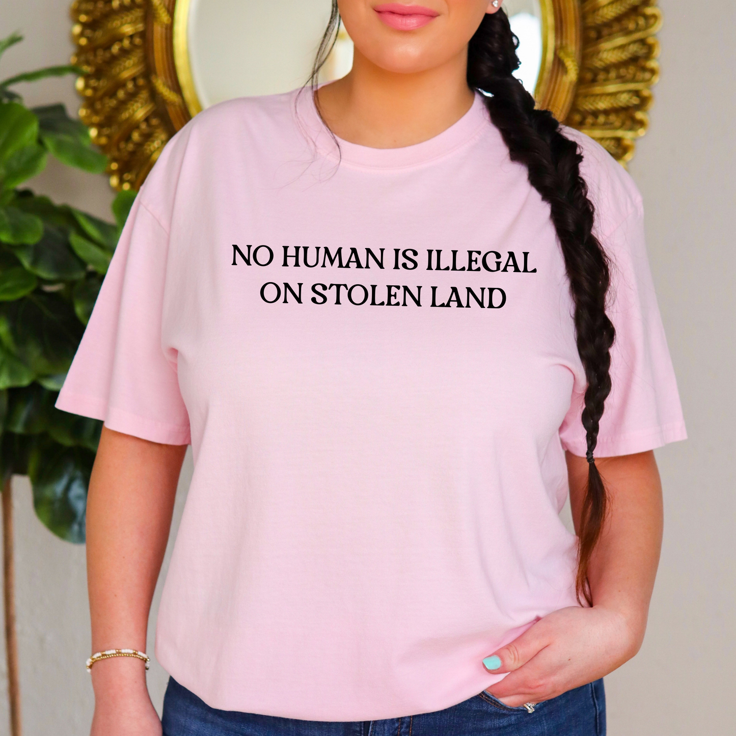 no human is illegal on stolen land shirt, indigenous solidarity shirt, social justice t-shirt, activist shirt, indigenous rights shirt, ally shirt, human rights clothing, minimalist protest tee