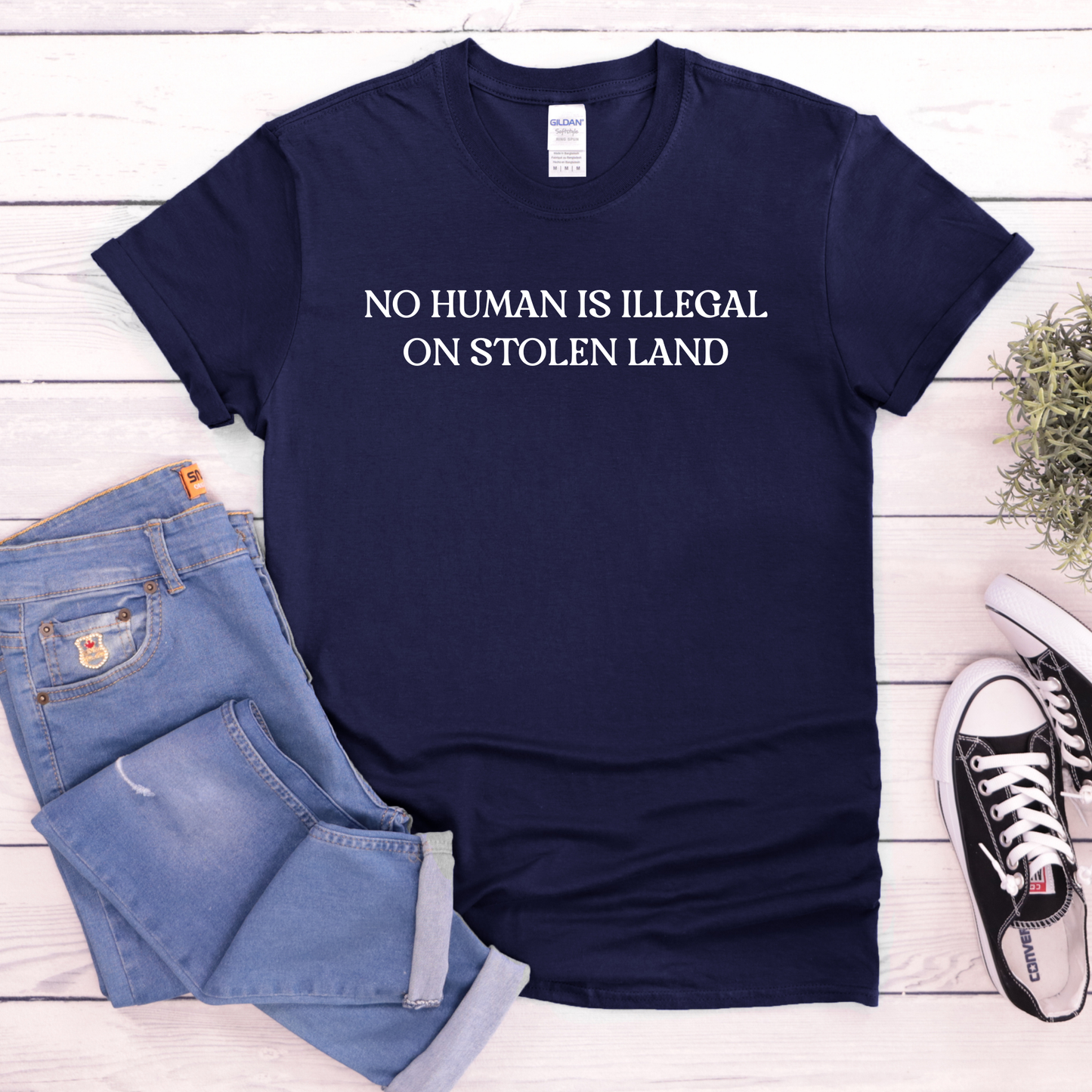 no human is illegal on stolen land shirt, indigenous solidarity shirt, social justice t-shirt, activist shirt, indigenous rights shirt, ally shirt, human rights clothing, minimalist protest tee