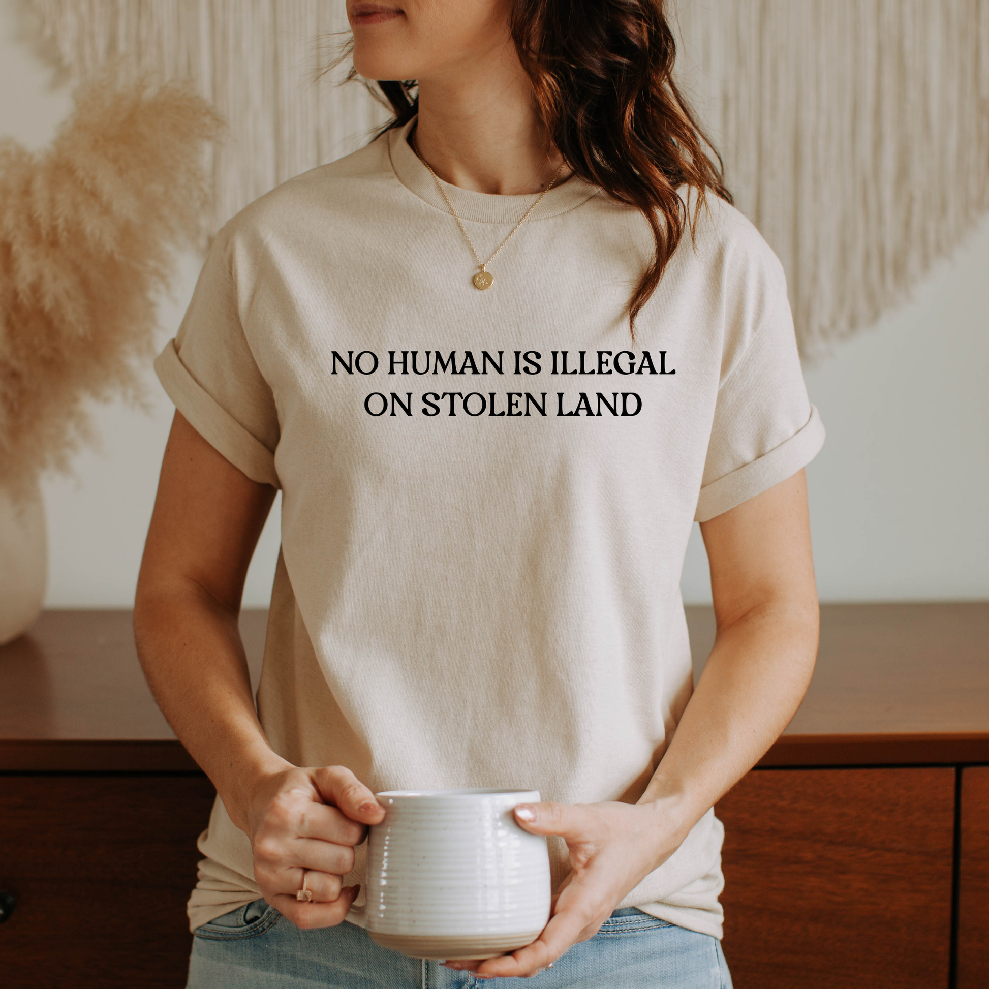 no human is illegal on stolen land shirt, indigenous solidarity shirt, social justice t-shirt, activist shirt, indigenous rights shirt, ally shirt, human rights clothing, minimalist protest tee