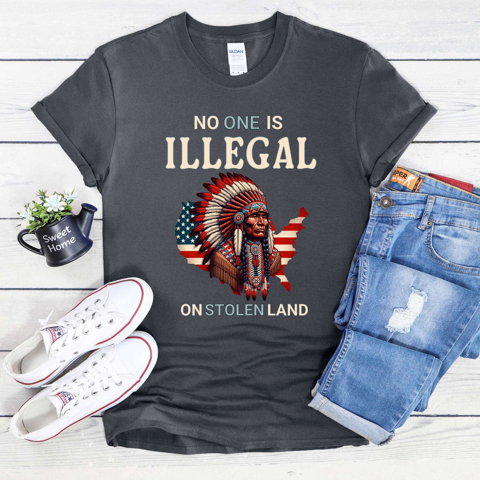 no one is illegal on stolen land shirt, indigenous solidarity shirt, usa map graphic tee, social justice shirt, indigenous rights apparel