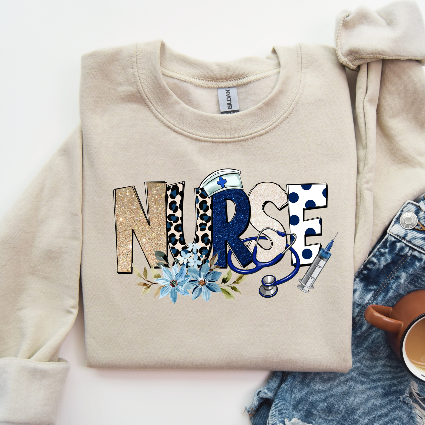 Cozy floral nurse crewneck sweatshirt featuring a stethoscope design. Perfect gift for nurses, RN, LPN, CNA, and nursing students. Ideal for Nurse Appreciation Week.