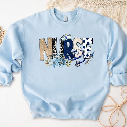 Cozy floral nurse crewneck sweatshirt featuring a stethoscope design. Perfect gift for nurses, RN, LPN, CNA, and nursing students. Ideal for Nurse Appreciation Week.
