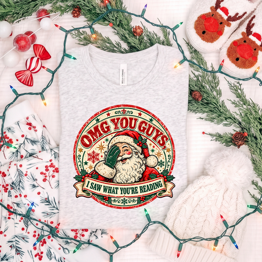 OMG You Guys T-Shirt, I Saw What You're Reading Shirt, Funny Santa Christmas Shirt, Bookish Christmas Tee, Book Lover Christmas Shirt, Spicy BookTok Shirt, Romance Reader Christmas, Vintage Santa T-Shirt, Retro Christmas Tee, Funny Christmas Shirt, BookTok Christmas Shirt, Bookworm Christmas Gift, Kindle Girlies Shirt, Book Club Christmas Shirt, Librarian Christmas Tee, Spicy Reader Shirt, Santa Reading Shirt, Christmas Gift for Readers, Bookish Holiday Apparel, Sahdeh Spruce