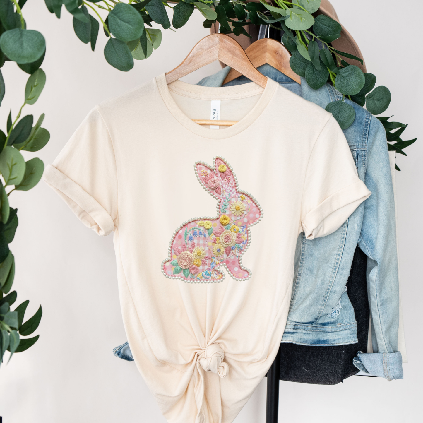 easter bunny shirt, floral bunny shirt, pearl bunny design, easter shirt women, spring graphic tee, cute bunny shirt, easter outfit idea, bunny graphic tee, floral easter shirt, womens easter shirt, spring aesthetic shirt, pastel bunny shirt, easter gift idea, unisex graphic tee, trendy easter shirt