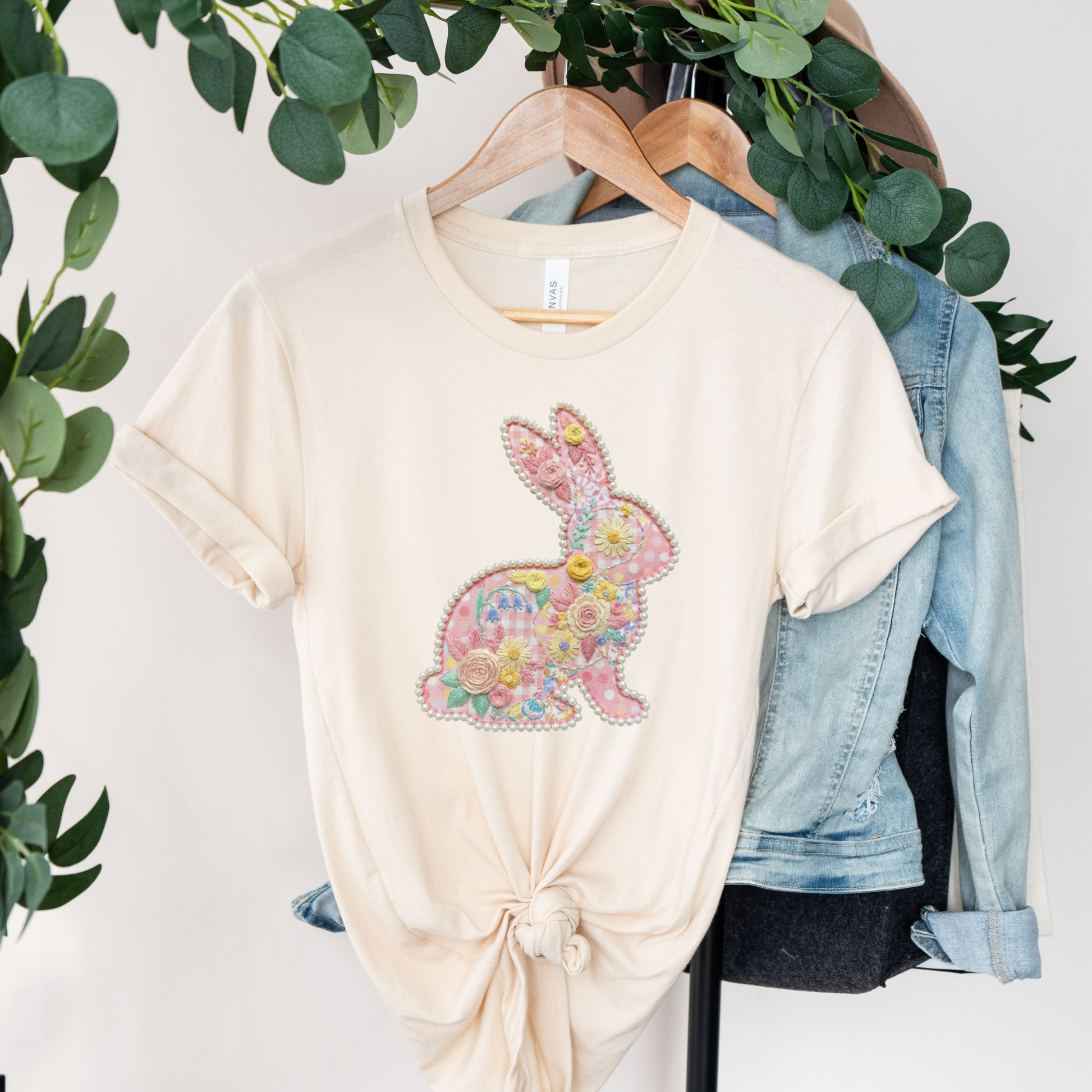 easter bunny shirt, floral bunny shirt, pearl bunny design, easter shirt women, spring graphic tee, cute bunny shirt, easter outfit idea, bunny graphic tee, floral easter shirt, womens easter shirt, spring aesthetic shirt, pastel bunny shirt, easter gift idea, unisex graphic tee, trendy easter shirt
