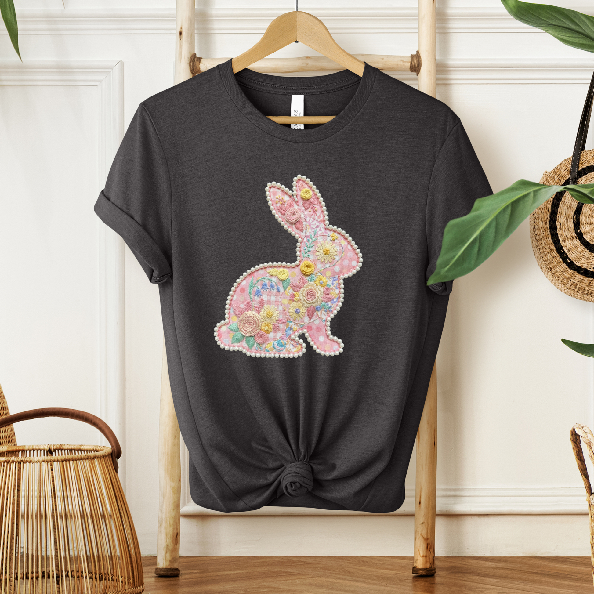 easter bunny shirt, floral bunny shirt, pearl bunny design, easter shirt women, spring graphic tee, cute bunny shirt, easter outfit idea, bunny graphic tee, floral easter shirt, womens easter shirt, spring aesthetic shirt, pastel bunny shirt, easter gift idea, unisex graphic tee, trendy easter shirt