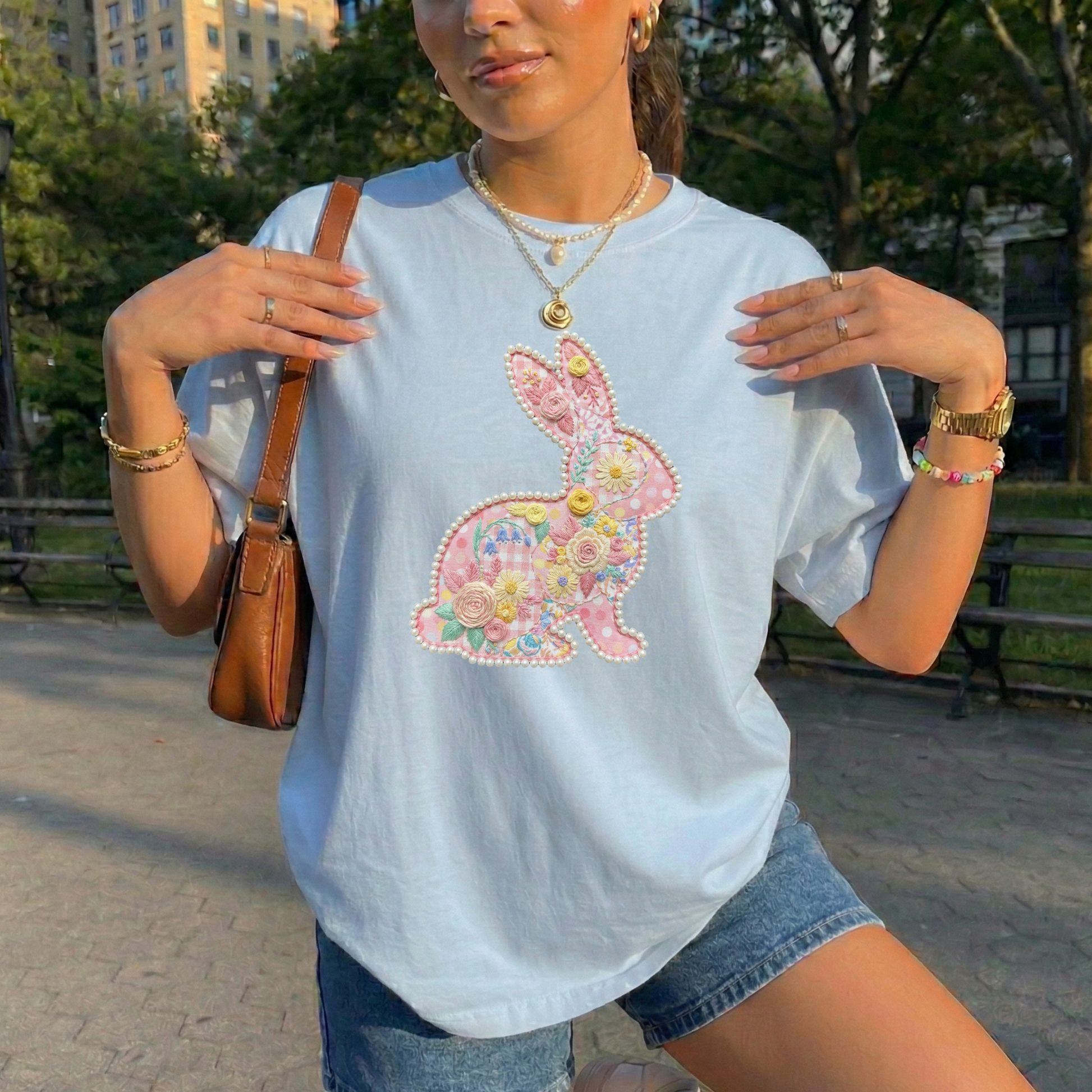 easter bunny shirt, floral bunny shirt, pearl bunny design, easter shirt women, spring graphic tee, cute bunny shirt, easter outfit idea, bunny graphic tee, floral easter shirt, womens easter shirt, spring aesthetic shirt, pastel bunny shirt, easter gift idea, unisex graphic tee, trendy easter shirt
