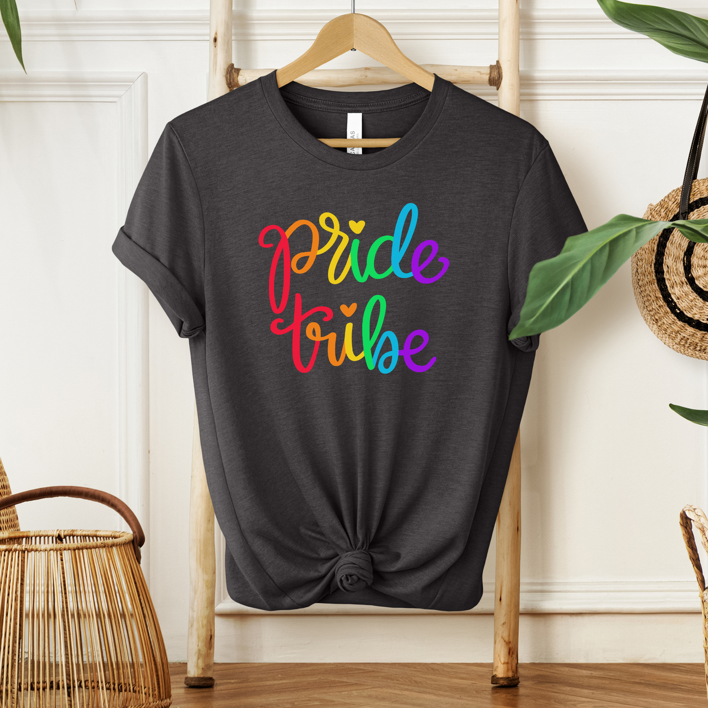 Pride Tribe unisex shirt with bold rainbow script text on a graphic tee. Pride Tribe shirt, rainbow pride shirt, LGBTQ pride tee, unisex graphic tee, pride apparel, rainbow shirt, statement tee, inclusive fashion, community shirt, pride outfit, LGBTQ support shirt, colorful script tee, gift for pride, everyday graphic tee, pride clothing