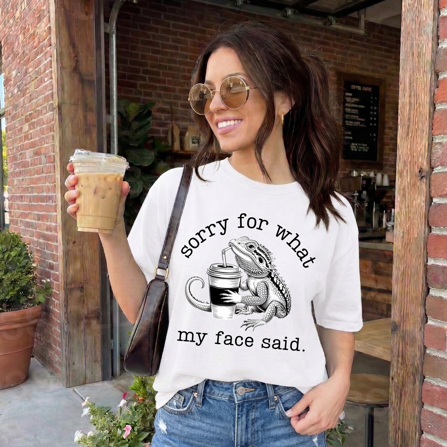 Sorry for what my face said shirt featuring a funny bearded dragon drinking from a cup on a unisex graphic tee. sorry for what my face said shirt, funny bearded dragon shirt, reptile lover tee, sarcastic graphic tee, dragon drinking cup shirt, unisex funny shirt, bearded dragon gift, quirky animal shirt, statement tee, humorous reptile apparel, casual funny tee, animal lover shirt, sarcastic quote shirt, dragon lover shirt, everyday graphic tee