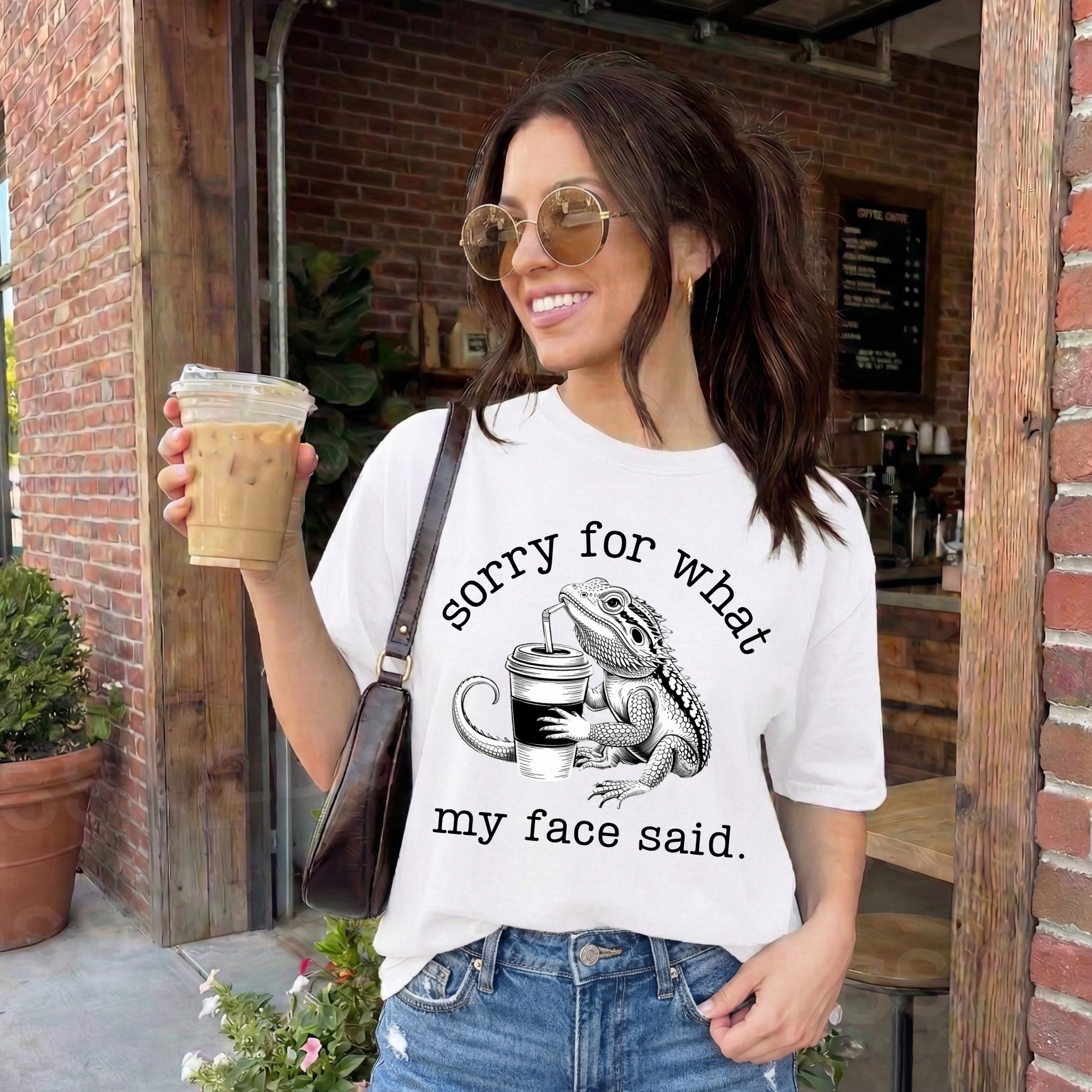 Sorry for what my face said shirt featuring a funny bearded dragon drinking from a cup on a unisex graphic tee. sorry for what my face said shirt, funny bearded dragon shirt, reptile lover tee, sarcastic graphic tee, dragon drinking cup shirt, unisex funny shirt, bearded dragon gift, quirky animal shirt, statement tee, humorous reptile apparel, casual funny tee, animal lover shirt, sarcastic quote shirt, dragon lover shirt, everyday graphic tee