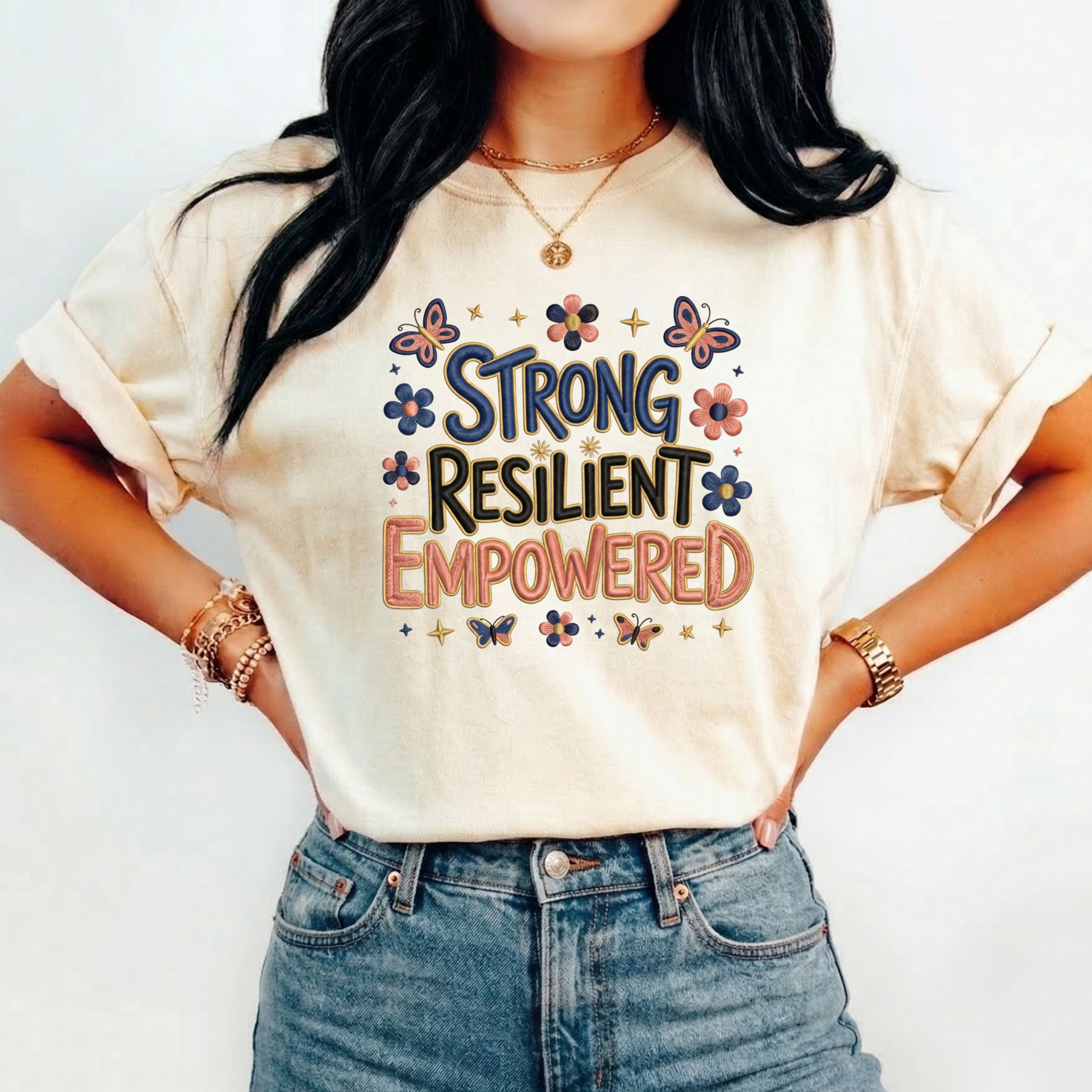 strong resilient empowered shirt, faux crochet graphic tee, empowerment women shirt, resilient crochet design tee, unisex strength shirt, motivated graphic apparel, crochet look t-shirt, self love empowerment tee, sahdeh spruce crochet shirt, strong woman graphic top