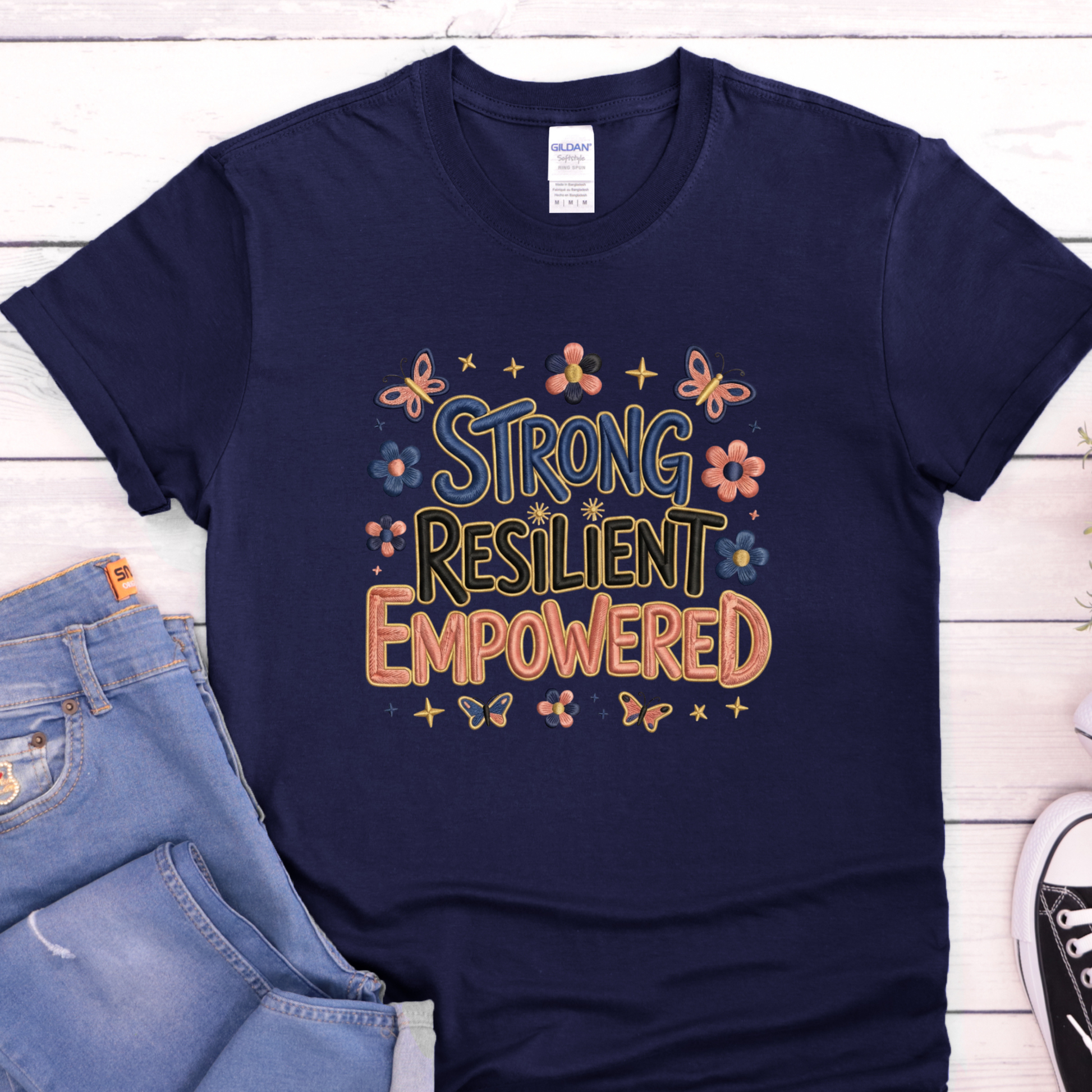 strong resilient empowered shirt, faux crochet graphic tee, empowerment women shirt, resilient crochet design tee, unisex strength shirt, motivated graphic apparel, crochet look t-shirt, self love empowerment tee, sahdeh spruce crochet shirt, strong woman graphic top
