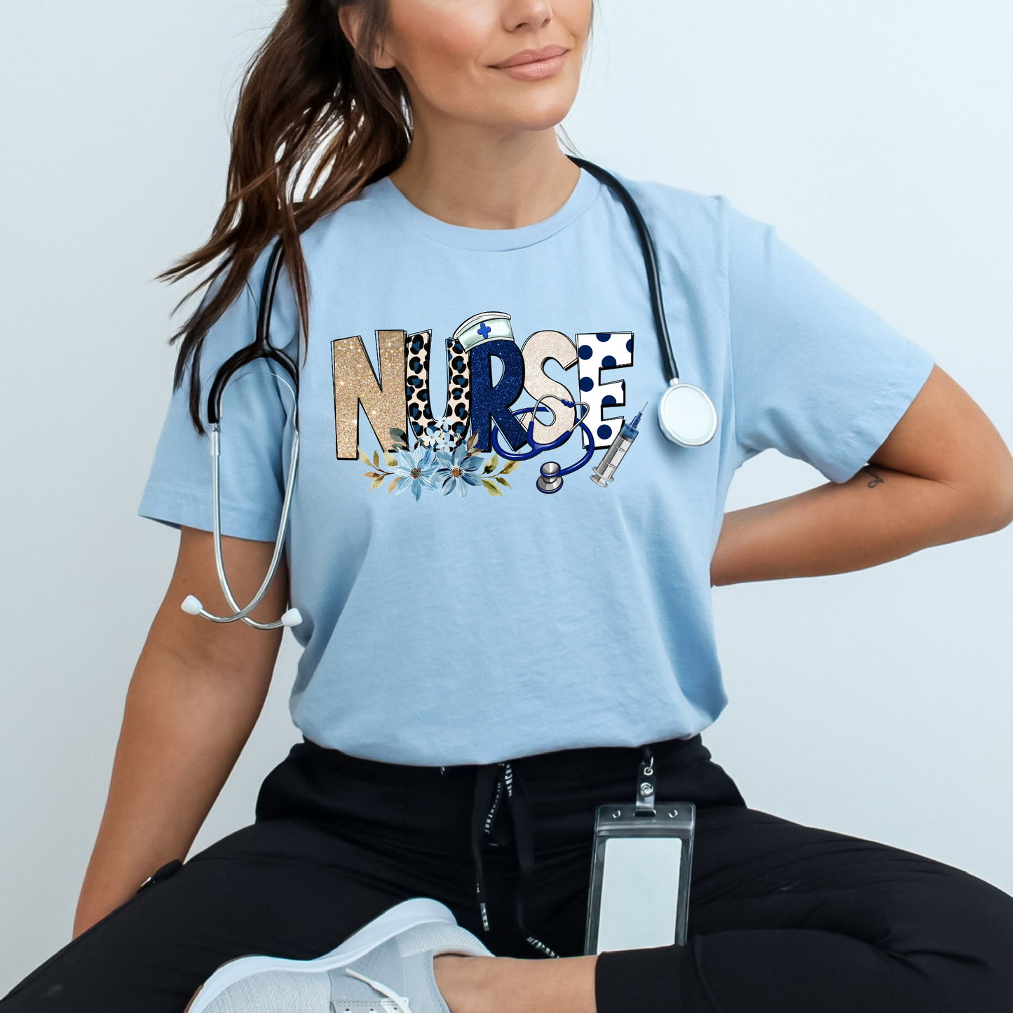 Stylish nurse floral stethoscope t-shirt perfect for nurses, nursing students, and healthcare workers. A thoughtful nurse appreciation gift for RN, LPN, CNA, and medical professionals.