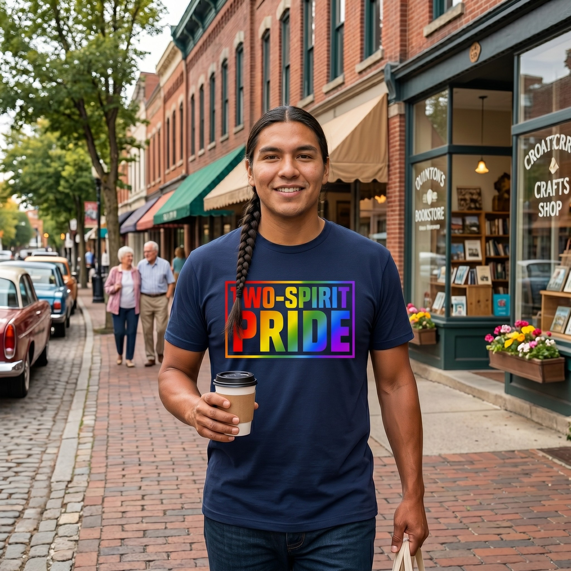 Two-Spirit Pride graphic featuring rainbow lettering and pride colours on a unisex shirt promoting LGBTQ2S+ and Indigenous visibility. Two-Spirit Pride Shirt, Two-Spirit Apparel, LGBTQ2S+ Indigenous Clothing, Indigenous Pride Shirt, Rainbow Pride Tee, Ally Friendly Pride Shirt, Two-Spirit Gift, Indigenous LGBTQ Apparel, Pride Clothing Canada, Inclusive Apparel
