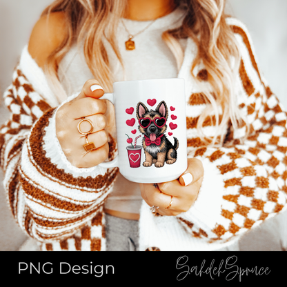 valentine german shepherd png, german shepherd valentine design, dog lover png, german shepherd shirt design, faux crochet cup png, crochet aesthetic design, valentine dog png, hearts dog design, cute dog valentine png, pet lover graphic, sublimation dog design, dtf transfer png, valentine png for shirts, german shepherd artwork png, cozy aesthetic png
