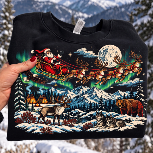 Vintage Christmas Sweatshirt, Northern Lights Christmas, Canadian Christmas Sweater, Northern Christmas Sweatshirt, Wildlife Christmas Sweater, Vintage Santa Sweatshirt, Caribou Christmas, Canadian Wilderness, Rustic Christmas Sweatshirt, Cozy Christmas Crewneck, Aurora Borealis Sweatshirt, Northern Lights Sweater, Winter Wildlife Sweatshirt, Indigenous Inspired Christmas, Christmas Gift Canada, Nature Lover Gift, Outdoor Christmas Sweater, Vintage Holiday Sweatshirt, Northern Wilderness Christmas, Christma