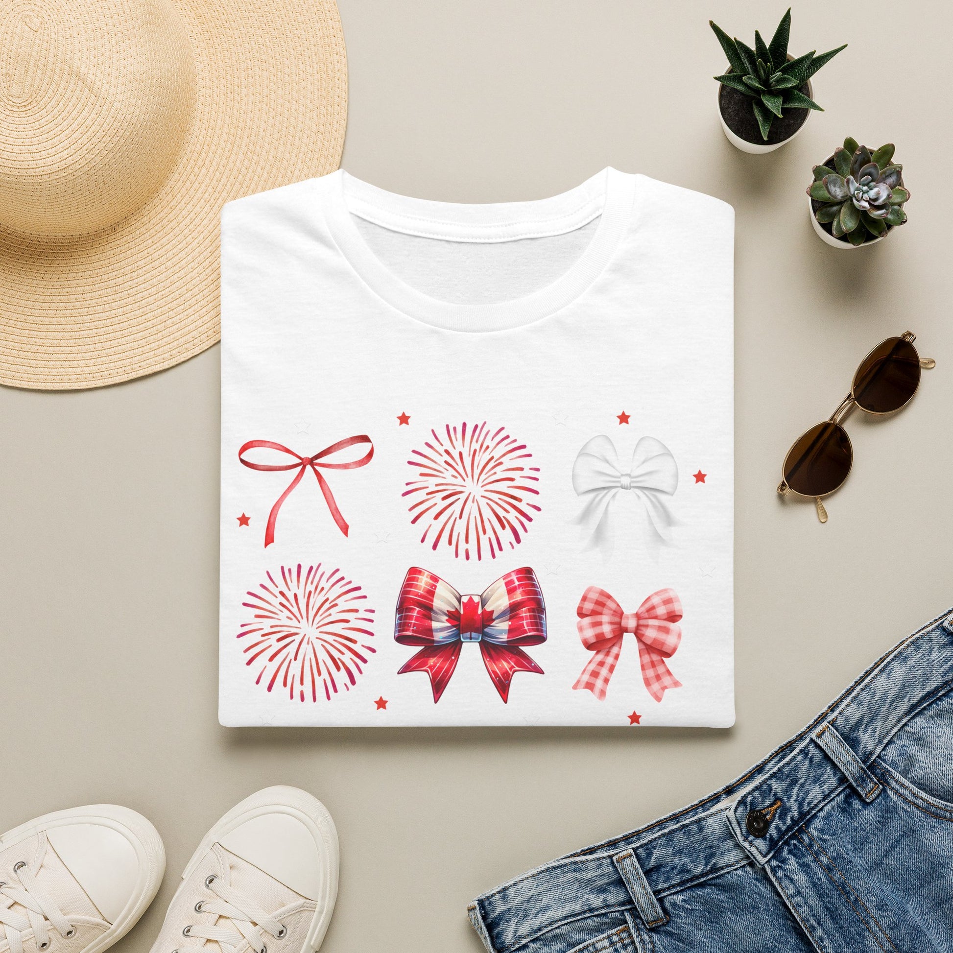 Canada Day shirt featuring red and white coquette bows, maple leaf accents, and festive fireworks graphics for a cute Canadian pride aesthetic. Canada Coquette Shirt, Canada Day Bow Shirt, Canadian Pride Shirt, Coquette Bow Tee, Cute Canada Day Shirt, Red White Bow Shirt, Canada Day Outfit, Coquette Aesthetic Shirt, Patriotic Canadian Apparel, Canada Graphic Tee