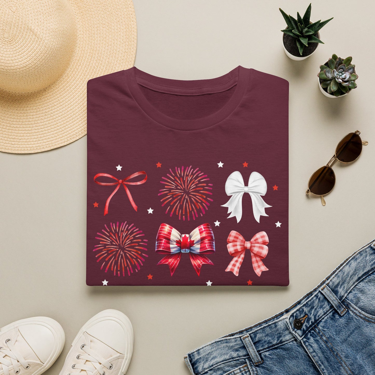 Canada Day shirt featuring red and white coquette bows, maple leaf accents, and festive fireworks graphics for a cute Canadian pride aesthetic. Canada Coquette Shirt, Canada Day Bow Shirt, Canadian Pride Shirt, Coquette Bow Tee, Cute Canada Day Shirt, Red White Bow Shirt, Canada Day Outfit, Coquette Aesthetic Shirt, Patriotic Canadian Apparel, Canada Graphic Tee