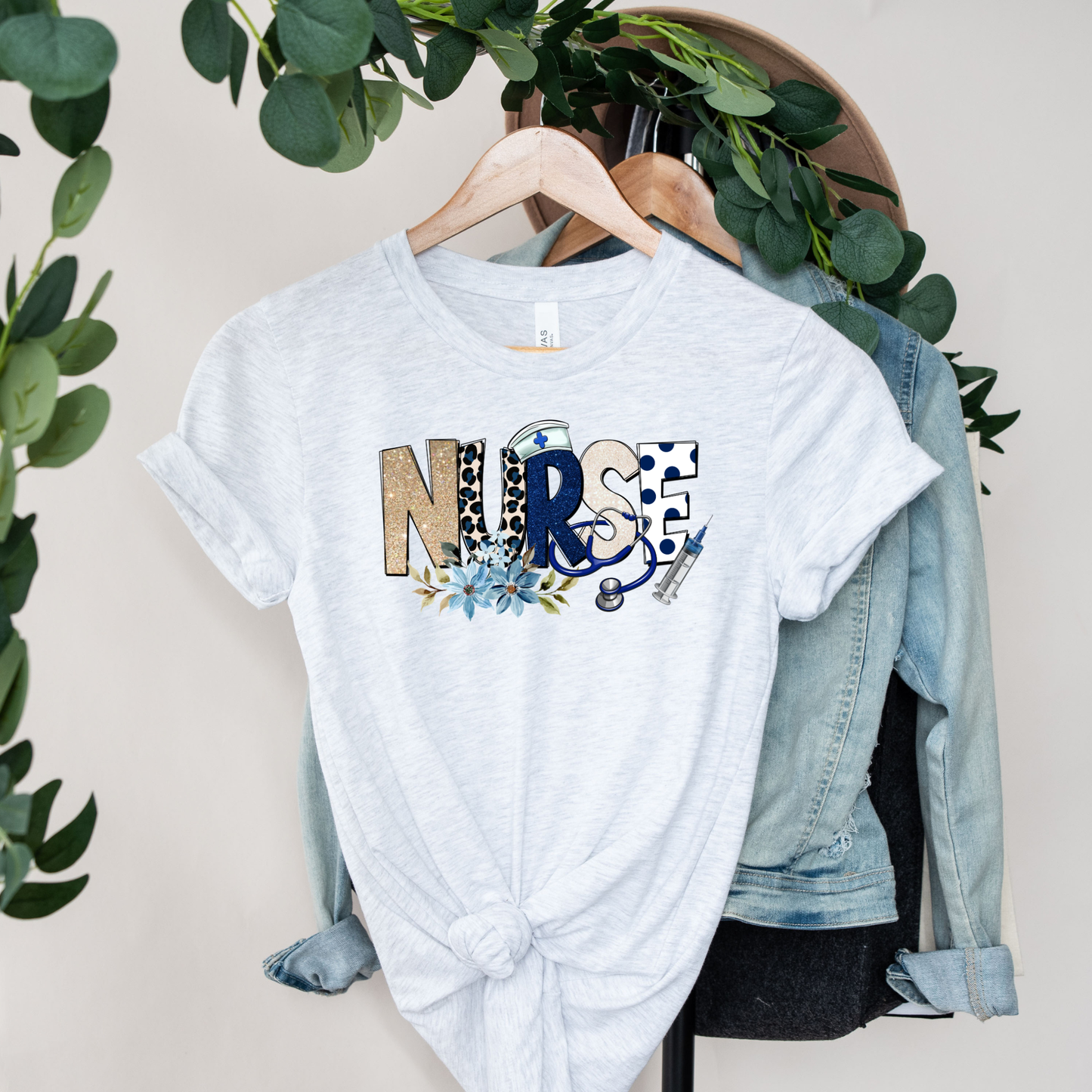 Stylish nurse floral stethoscope t-shirt perfect for nurses, nursing students, and healthcare workers. A thoughtful nurse appreciation gift for RN, LPN, CNA, and medical professionals.