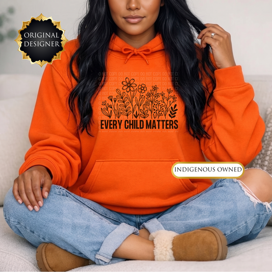 every child matters hoodie, adult hoodie, orange shirt day hoodie, wildflowers hoodie, indigenous awareness hoodie, truth and reconciliation hoodie, every child matters pullover, orange pullover, meaningful hoodie, indigenous designed apparel, adult graphic hoodie, orange shirt society licensed, awareness hoodie, remembrance hoodie, indigenous owned business