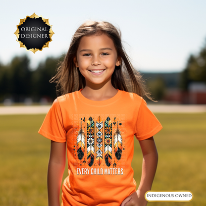 every child matters shirt, youth orange shirt, child orange shirt, feathers shirt, orange shirt day tee, truth and reconciliation shirt, indigenous awareness shirt, youth graphic tee, child awareness shirt, every child matters feathers, school wear shirt, meaningful youth shirt, indigenous designed apparel, remembrance shirt, orange tee for kids