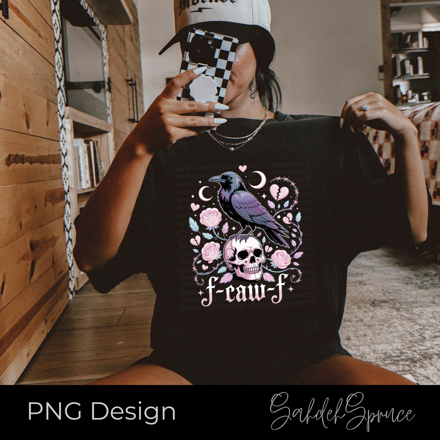 F-Caw-F crow PNG design with funny sarcastic phrase and black crow illustration on transparent background