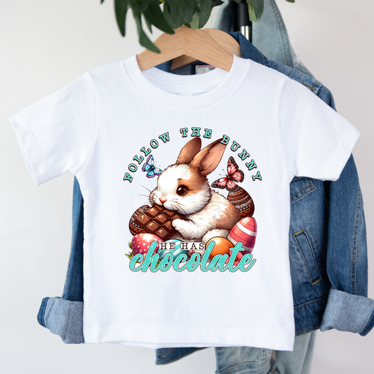 follow the bunny shirt, kids easter shirt, funny easter kids shirt, bunny chocolate shirt, kids graphic tee easter, chocolate bunny shirt kids, easter outfit kids, spring kids shirt, funny kids tee, easter egg hunt shirt, cute kids easter outfit, holiday kids shirt, bunny shirt kids, chocolate lover kids shirt, easter shirt children