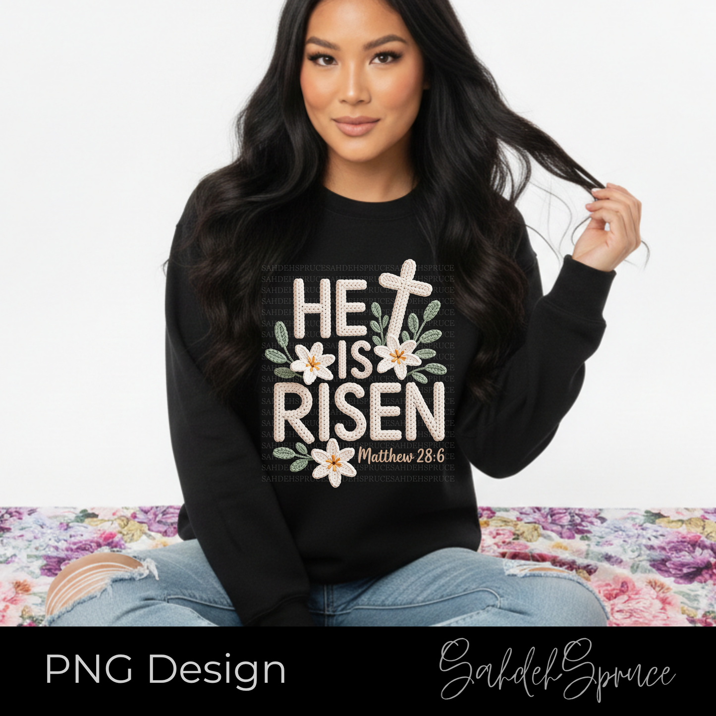 he is risen png, faux crochet cross png, he is risen crochet design, christian easter png, resurrection sunday graphic, crochet texture christian png, easter cross digital download, faith sublimation design, religious crochet png, bible verse easter art, he is risen church graphic, christian digital download