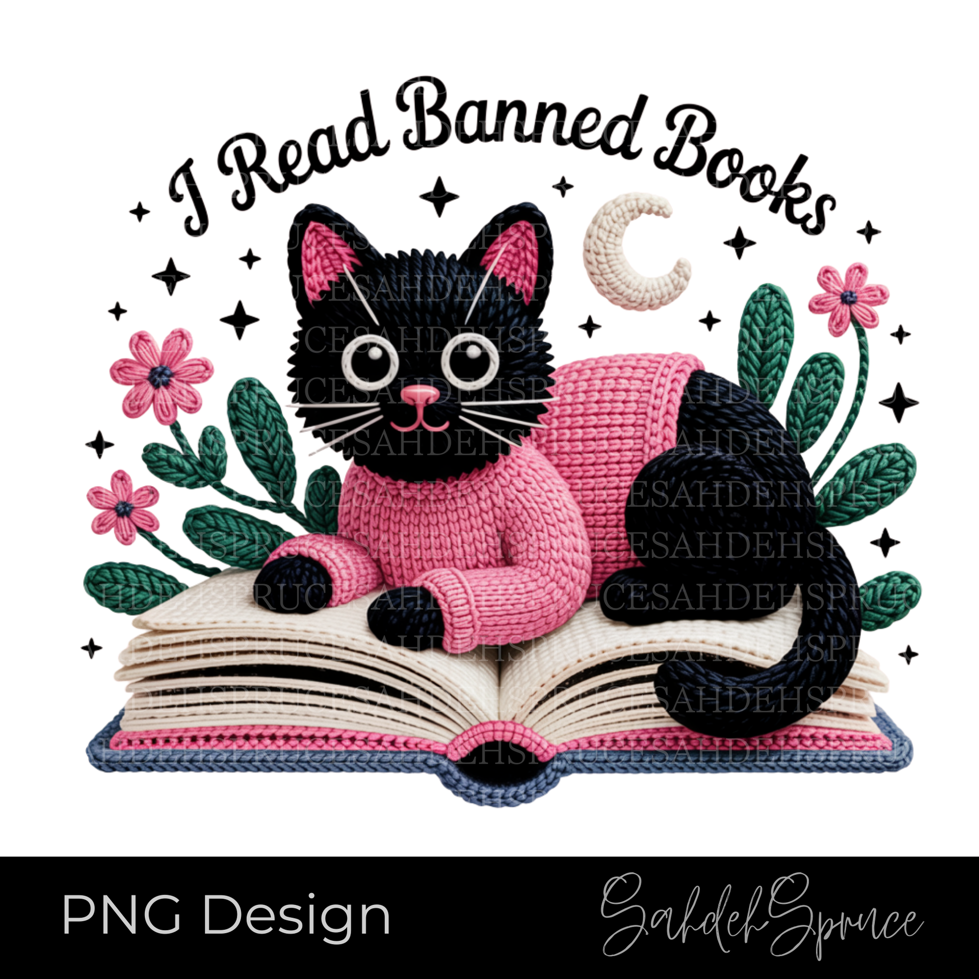 i read banned books png, banned books shirt design, book lover png, reader graphic png, faux crochet cat png, crochet cat design, bookish png design, cat lover png, librarian shirt design, teacher png design, reading png, bookworm design, banned books week shirt, dtf transfer png, sublimation design png